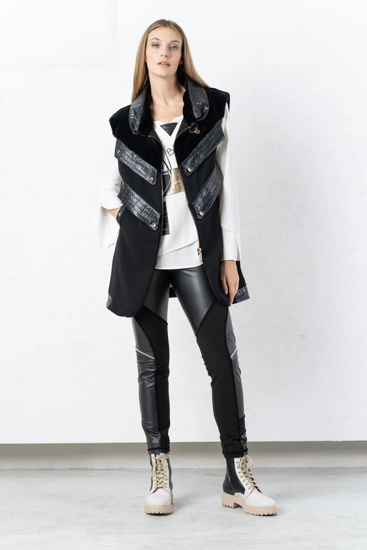 Elisa Cavaletti Black Faux Fur Long Vest