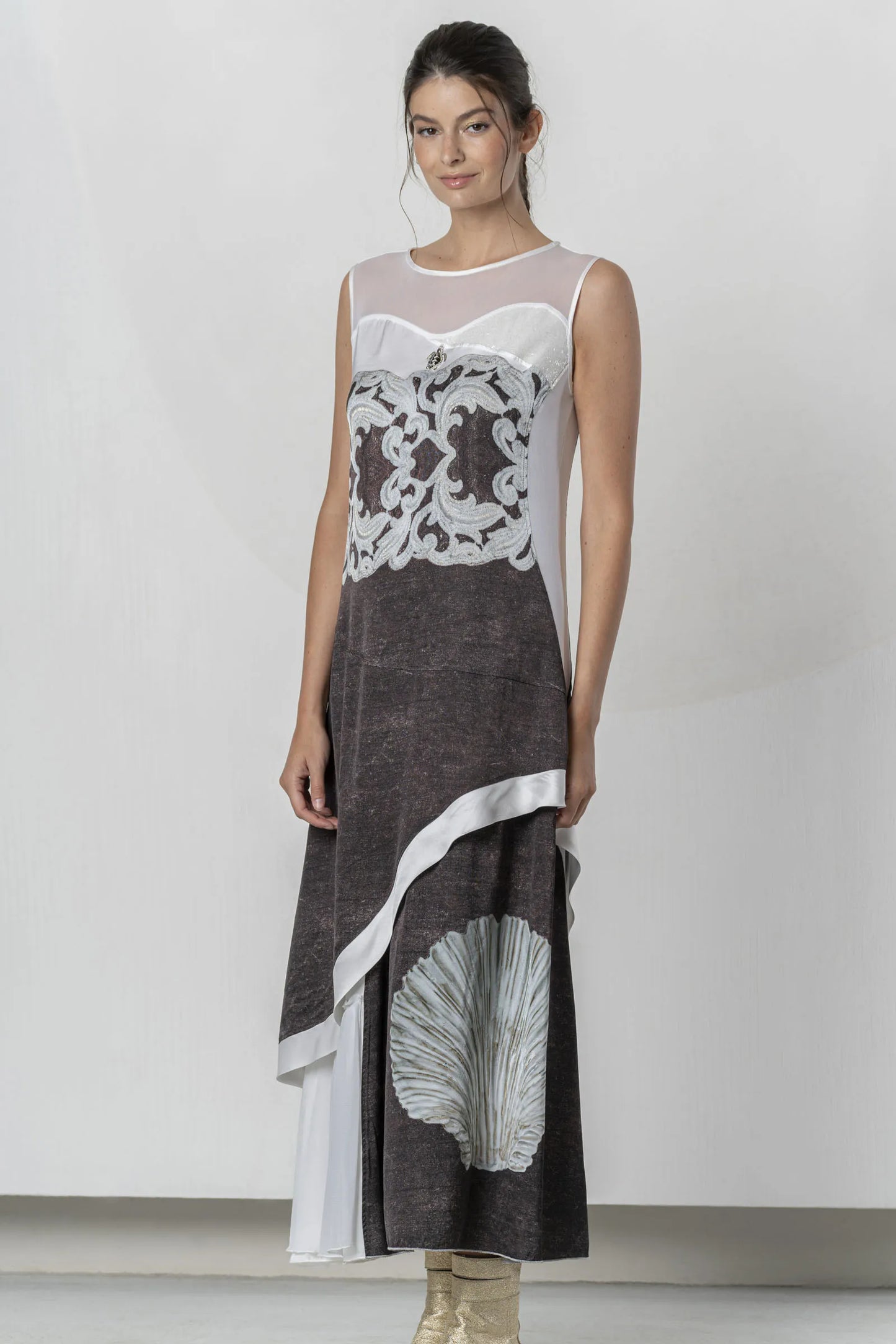 Elisa Cavaletti Long Dress with Brown Maxi Print
