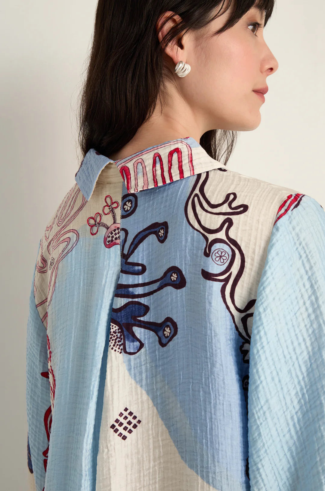 Noen Long Blue Print Blouse