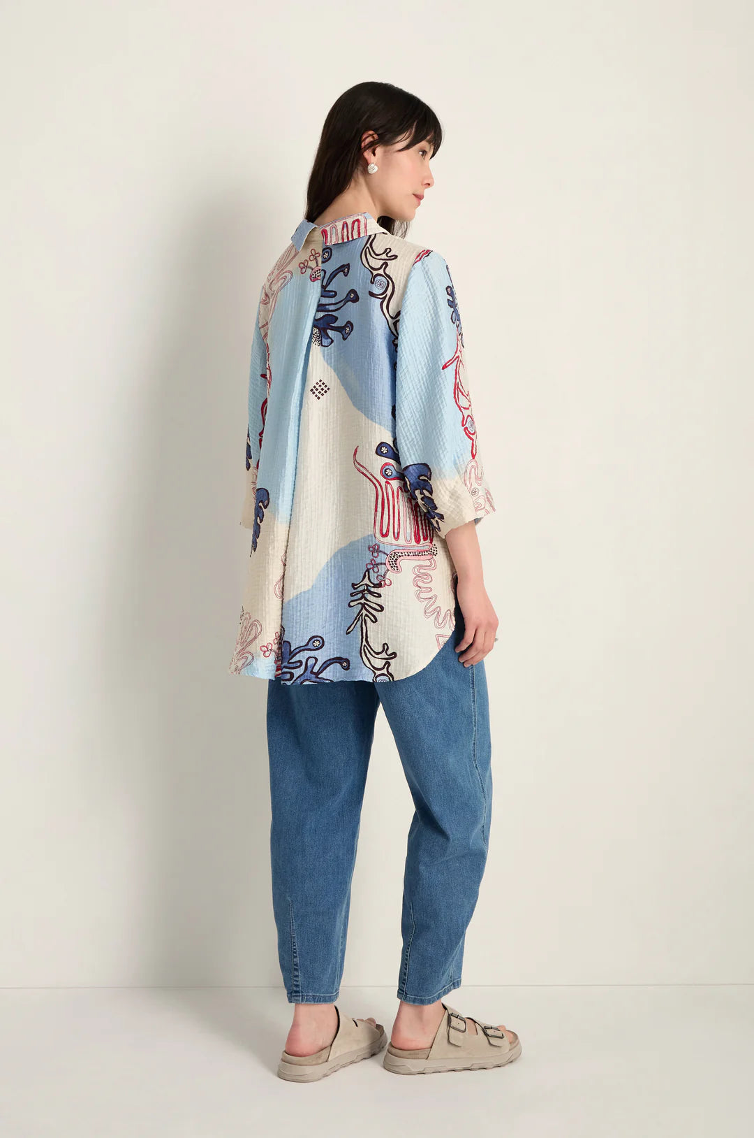 Noen Long Blue Print Blouse