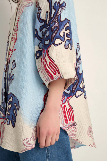 Noen Long Blue Print Blouse