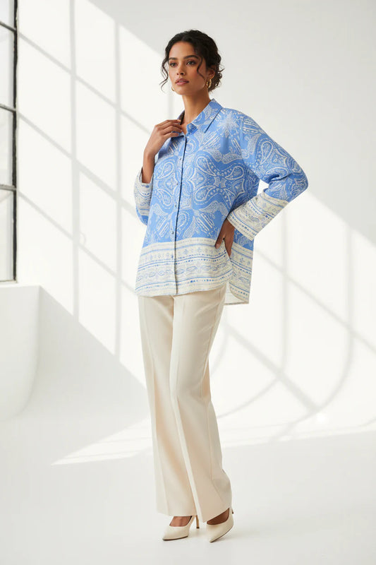 B. Copenhagen Sky Blue & Cream Printed Top