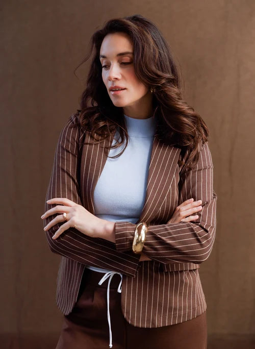 Yest Berta Essential Blazer - Mocca Brown/Sand
