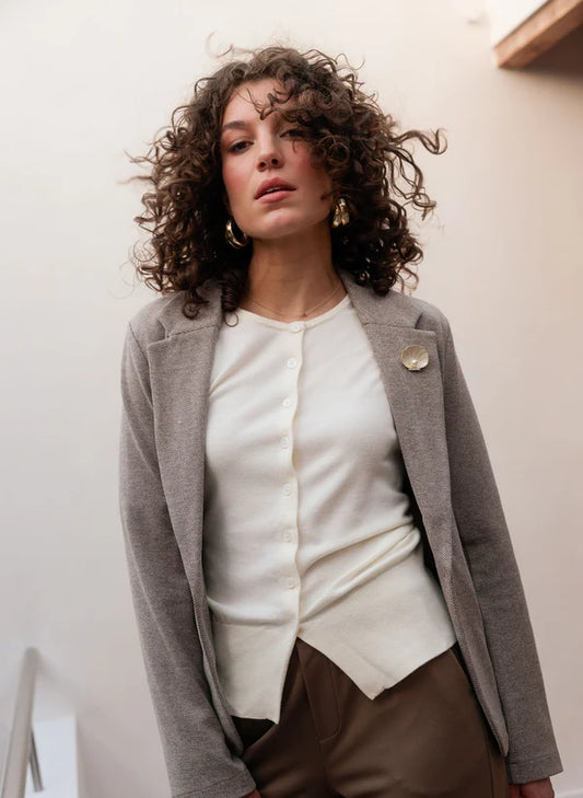 Yest Berta Essential Blazer - Grey Olive/Multi
