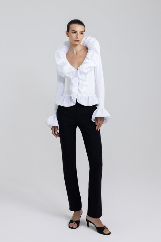 Nadya Toto Cumbia Taffeta Trimmed Long Sleeve Top