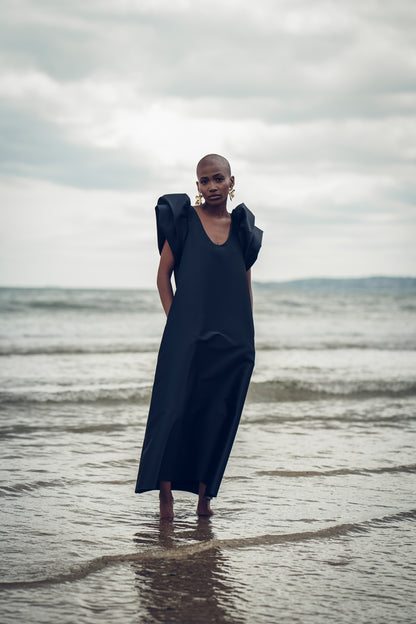 Roisin Linnane Cleo Frill Sleeve Dress - Navy
