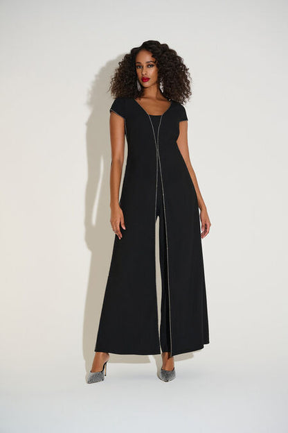 Joseph Ribkoff Woven Wide Leg Jumpsuit with Rhinestone Detail