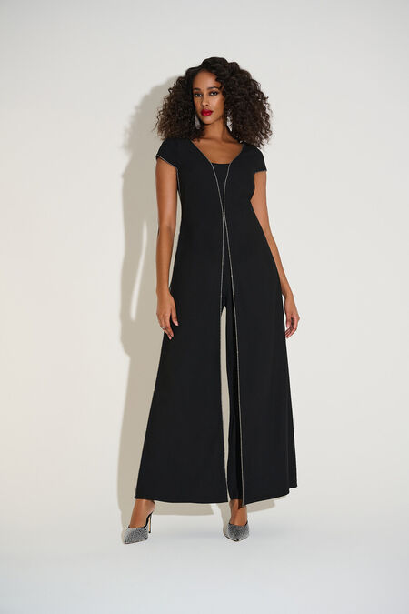 Joseph Ribkoff Woven Wide Leg Jumpsuit with Rhinestone Detail