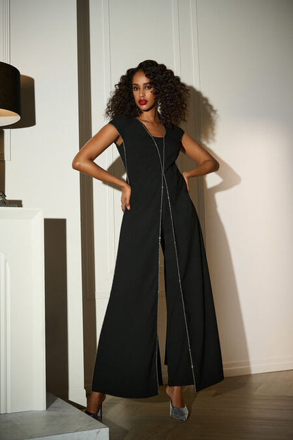 Joseph Ribkoff Woven Wide Leg Jumpsuit with Rhinestone Detail