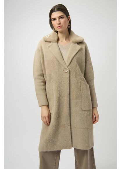 Joseph Ribkoff Feather Yarn and Faux Fur Sweater Coat