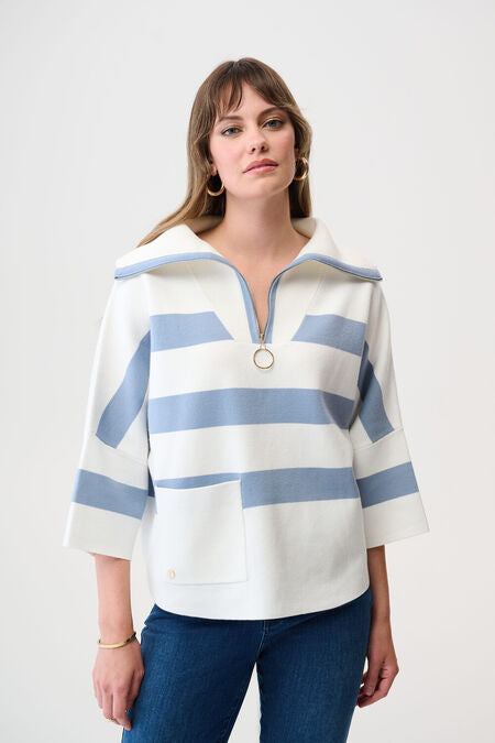 Joseph Ribkoff Striped Casual Zipper Top