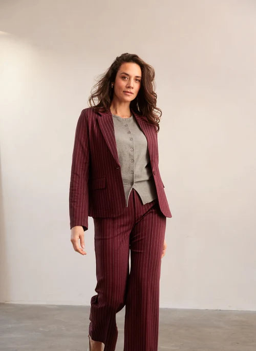 Yest Nayla Essential Pant - Wine Red/Grey Melange