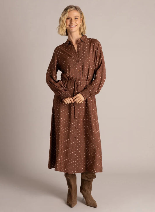 Yest Sela Dress - Mocca Brown/Off White Polka Dot