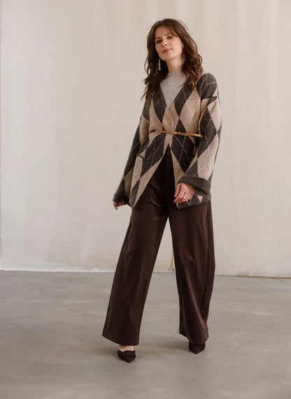 Yest Ursula Cardigan - Brown Multi-Colour